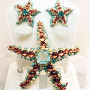 Vintage KJL Starfish Brooch & Earring Jewelry Set